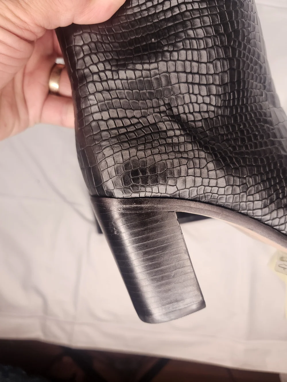 Black Croc-Embossed Over-the-Knee Boots with Block Heel